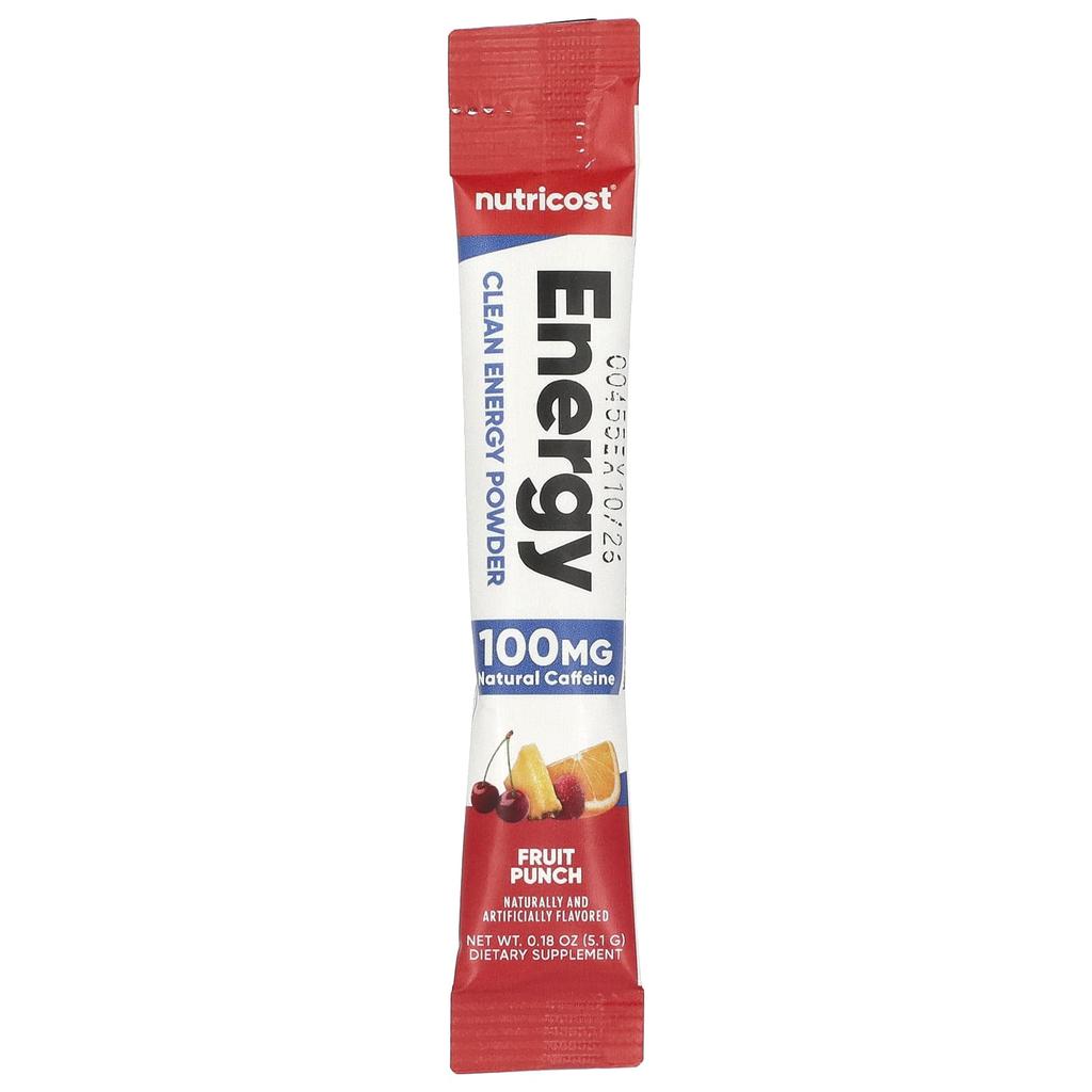 Nutricost Energy, Clean Energy Powder, Fruit Punch, 20 Stick Packs, 5 G (0.18 Oz) Each