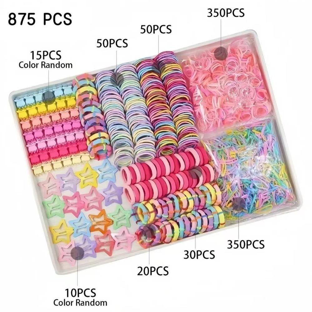 875Pcs Colorful Kids Hair Accessories Set Sweet Hair Clips Elastics Ponytail Holders For Girls
