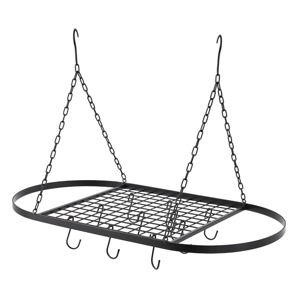 Потолочная подвесная полка 10 крючков, кухонный органайзер с сетчатой полкой, прочная железная конструкция для хранения кастрюль, сковородок, утвари, экономия места в небольшом помещении