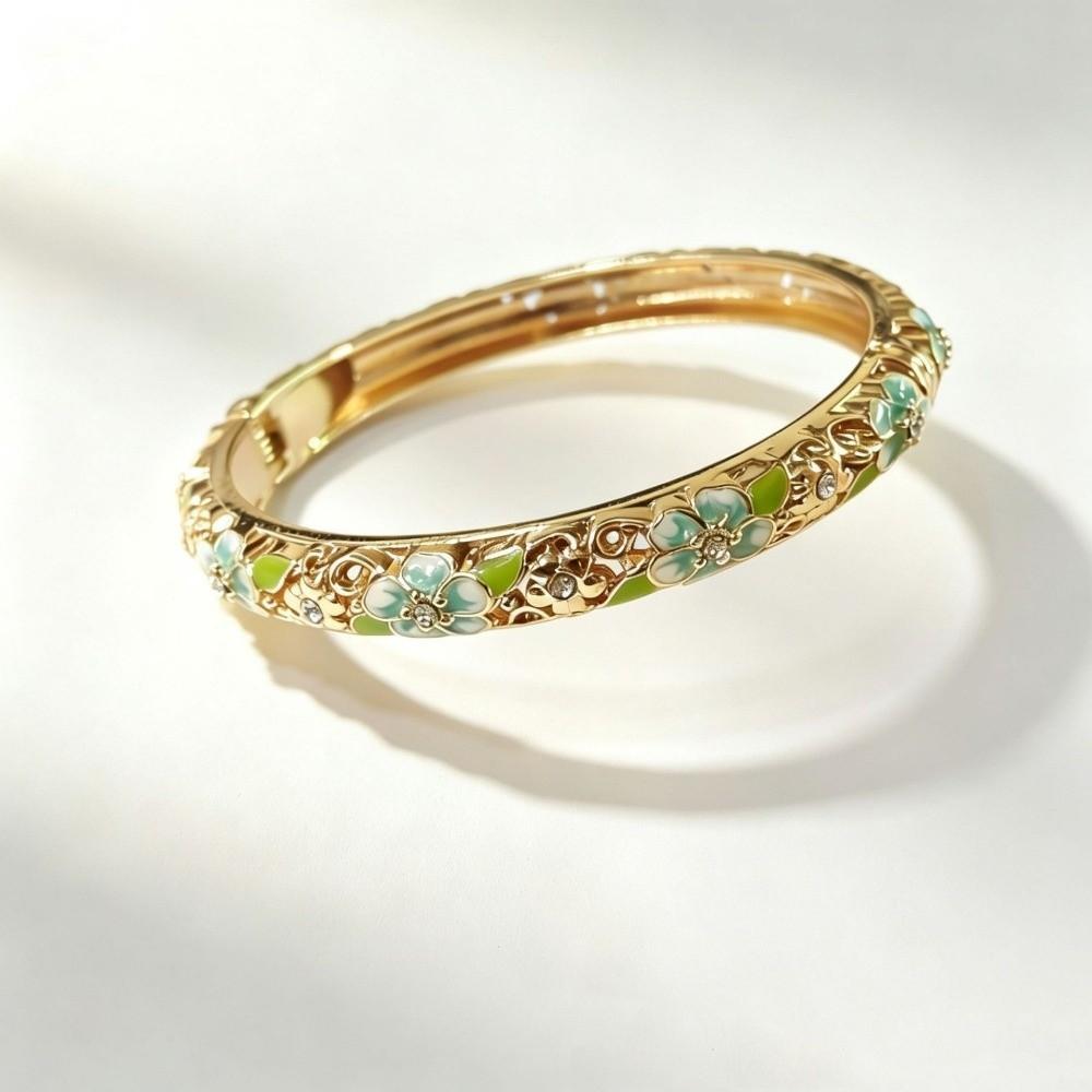 Colorful Vintage Cloisonne Bangle Traditional Enamel Bangle Openwork Engraving Flower Bangle Women