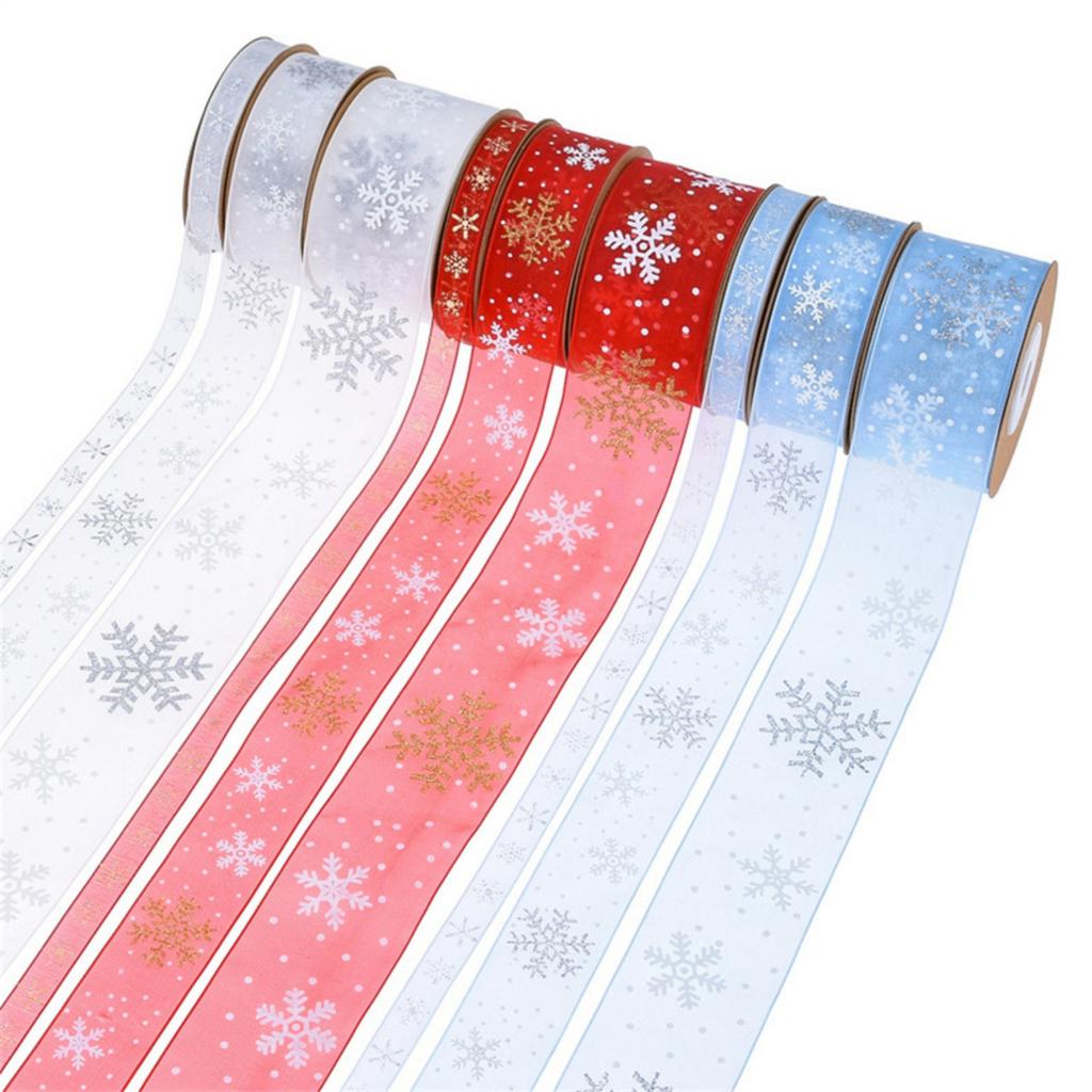 Рождественская полиэстеровая лента праздничное украшение лента со снежинками сезонная лента для упаковки подарков и украшения елки