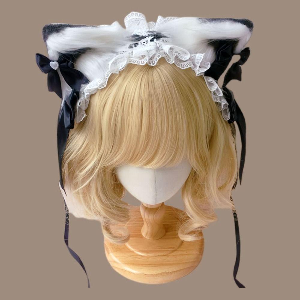 Jk Lolita Lace Headband Plush Cat Ears Barrettes Cute Anime Maid Cosplay Headdress Daily