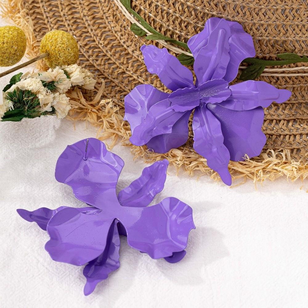 Pleated Large Flower Earrings Baking Paint Ear Accessories Exaggerated Flower Earrings Party