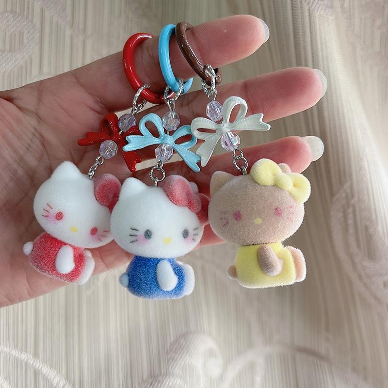 Флоковые брелоки для сумок Брелоки Hello Kitty Подарки Брелок на телефон Аксессуары Праздничные подарки