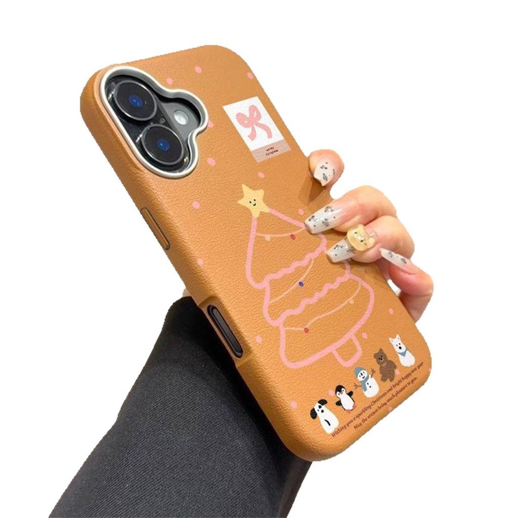 Мультяшный Животный Рождественская Елка Чехол для Телефона для IPhone Чехол для Телефона с Отверстием для Шнурка Кожаная Текстура Противоударный Чехол Защитная Крышка