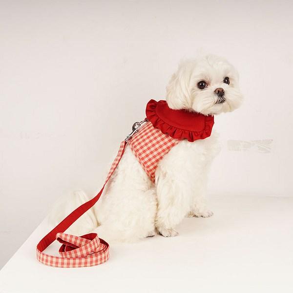 Dog Boutique Dog Frill Harness Leash Set Chest Strap Walking Supplies, Red