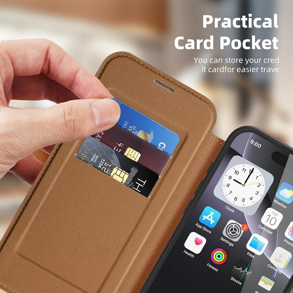 For iPhone 16 Pro Leather Case Compatible with MagSafe RFID Blocking Card Holder Phone Cover