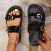 Women's Platform Slippers Classic Buckle Design Slippers Women Summer PU Leather Casual Shoes Ladies Beach Open Toe Flat Sandals