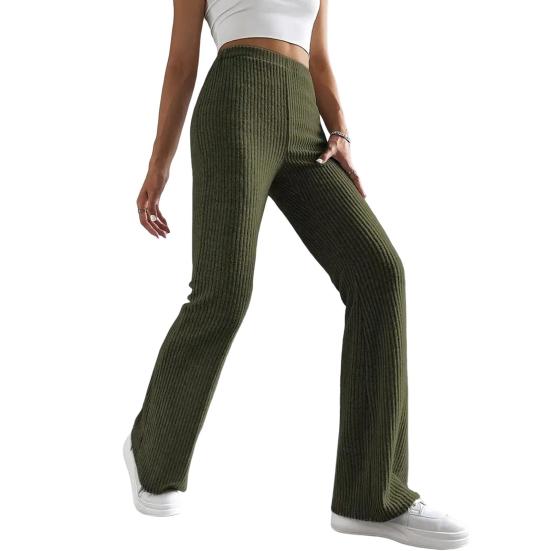 Women Pants High Waist Solid Color Ribbed Casual Trousers Slim Fit Spring