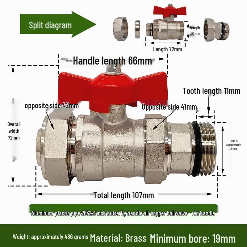 1-Inch Aluminum-Plastic Ball Valve for Underfloor Heating, 32mm External Thread Double Union Manifold.