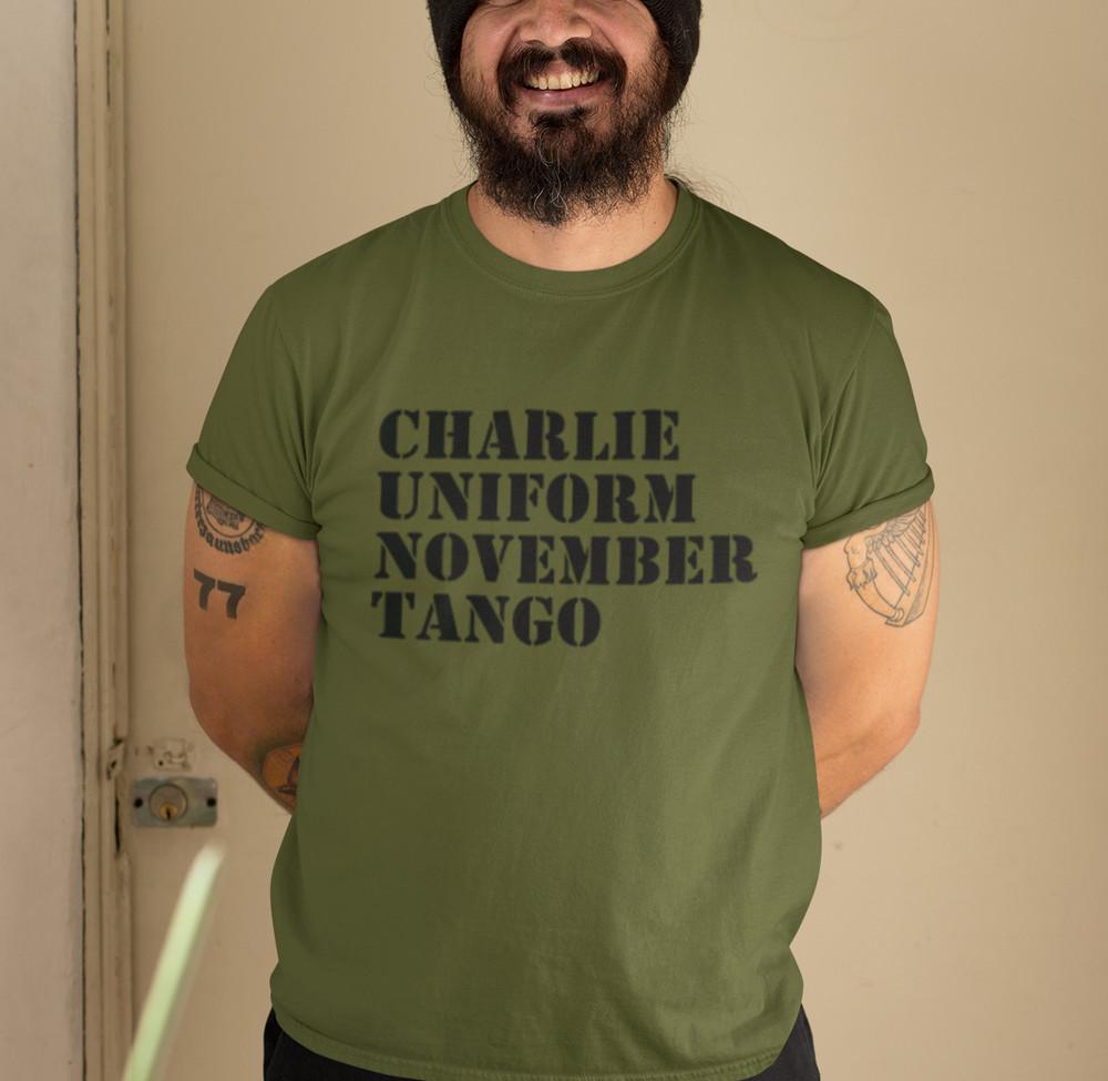CHARLIE UNIFORM NOVEMBER TANGO T-SHIRT (rude funny offensive army phonetics) Unisex T-Shirt