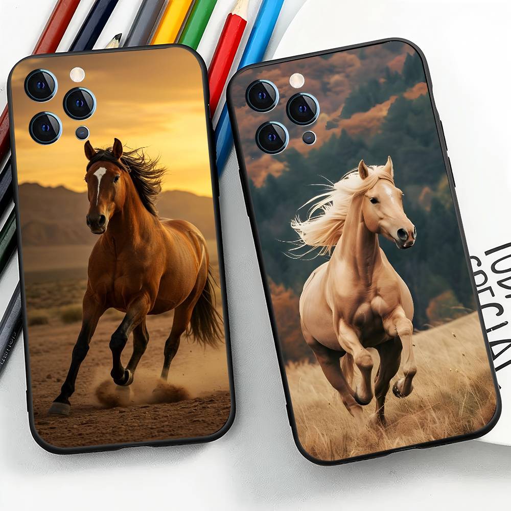 Животное Скачущая Лошадь Для IPhone 13,17,11,12,16,14,15,Plus,Pro Max Мягкий Силиконовый Черный Чехол Для Телефона