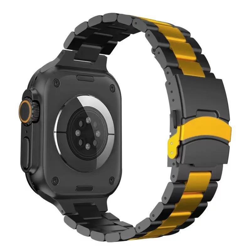 Стальной ремешок-пряжка с тремя звеньями для Apple Watch, Совместим со всеми поколениями iWatch, Нержавеющая сталь.