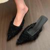 Fashion Pointed Toe Heeled Slippers Women Elegant Mules Shoes Mid Heels Sandals 2025 Fashion Slides Summer Pumps New Luxury Woman Shoes