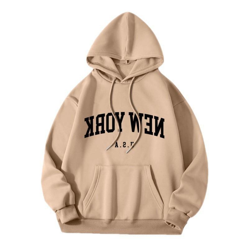 Womens Oversized Letter Print Hooded Sweatshirt Loose Fit Gothic Streetwear Cotton Blend Pullover