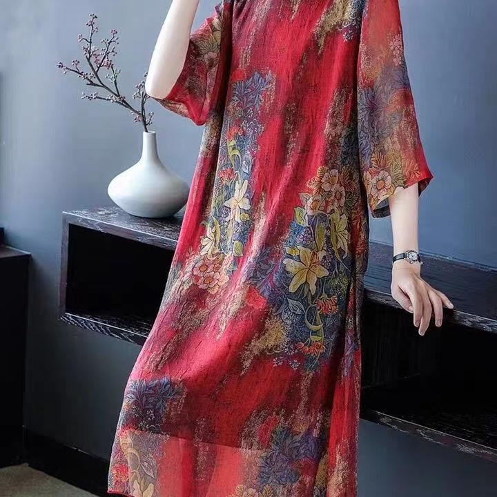 Женское элегантное шелковое платье Boussac с цветочным принтом в стиле вестерн, Vestidos Mujer, 5xl