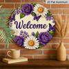 2D Flat 1pc, 8x8 in Printed Artwork, Welcome Wreath Butterfly Round Aluminum Metal Sign, Wall Home Room Farmhouse Home Street, Shop, Garage, Farm