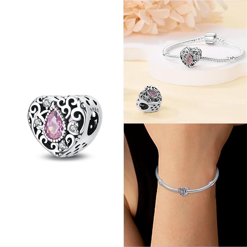 Heart Zircon Charm Bead Charms Authentic Classic copper Plated Lotus Angel Bead Charms Compatible With Bracelets Women Do It Yourself Jewellery Fine G