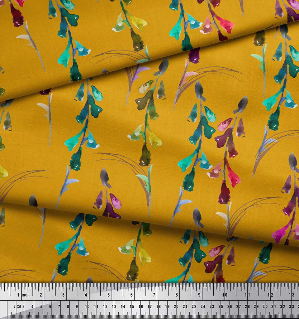 Soimoi Серая японская креп-сатиновая ткань, колокольчик, цветок, акварельный декор, ткань с принтом, метр 42 дюйма