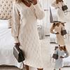 V Neck Pullover Dress Delicate Stretchy All Match Sexy Split Hem Long Knitted