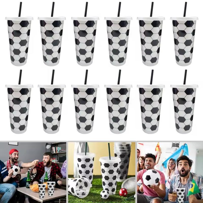 6Pcs Reusable Plastic Soccer Cups with Lid and Straw Kids Football Party Favors Gift Sports Themed Birthday Decoration Supplies