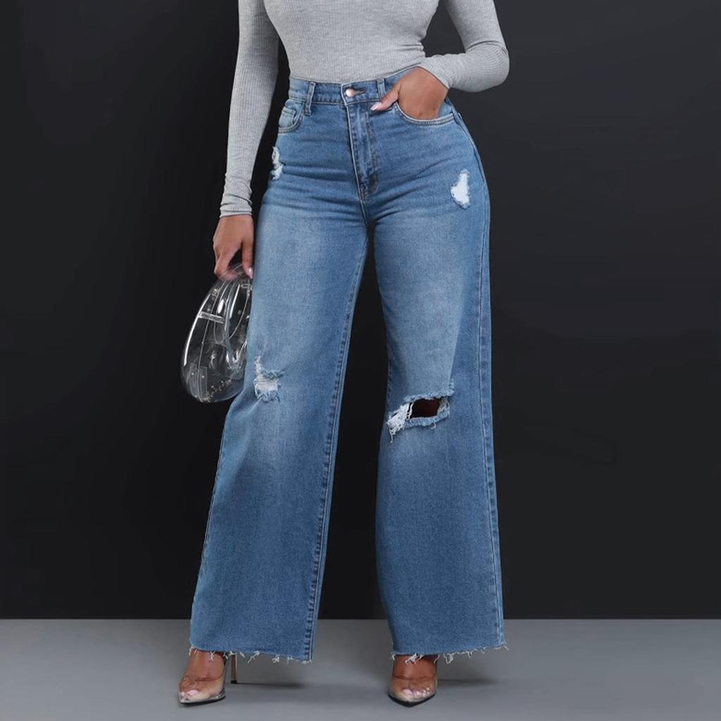Женские длинные широкие брюки, свободные джинсы, прямые брюки с высокой талией