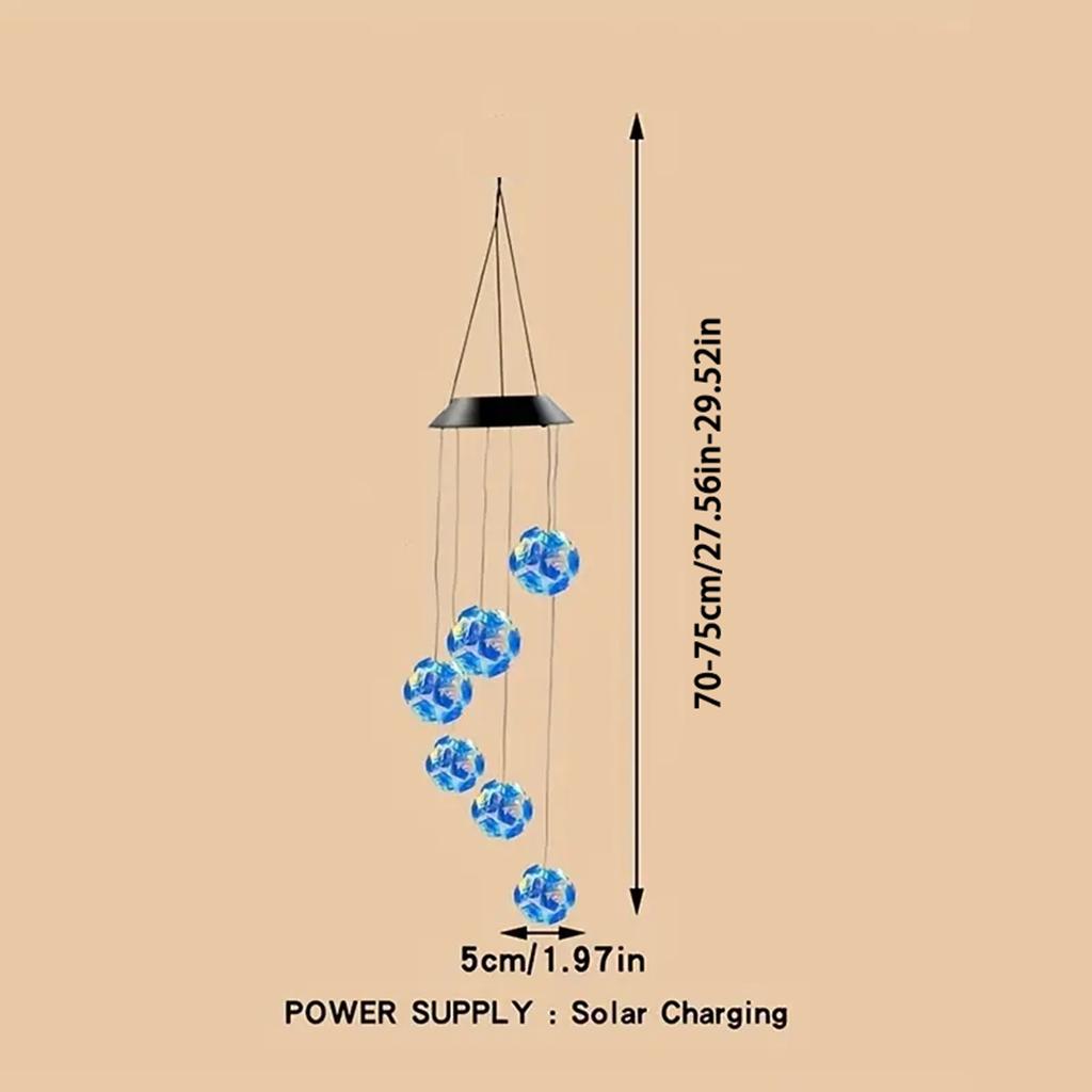 1pc Solar Blue Laser Disco Ball Wind Chime Lights Solar Powered 6 LED Waterproof Outdoor Decorative Lamp For Home Garden Decor