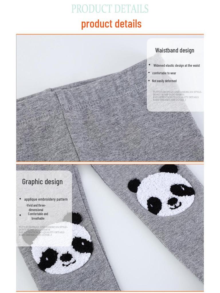 Летние хлопковые вязаные леггинсы с вышивкой панды для девочек - Тонкий стиль для малышей/детей ясельного возраста