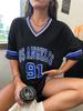 Los Angeles 91 Letter Women's Large Printed T-shirt V-neck Loose Wear Sports Jersey Spring/Summer Tshirt Top