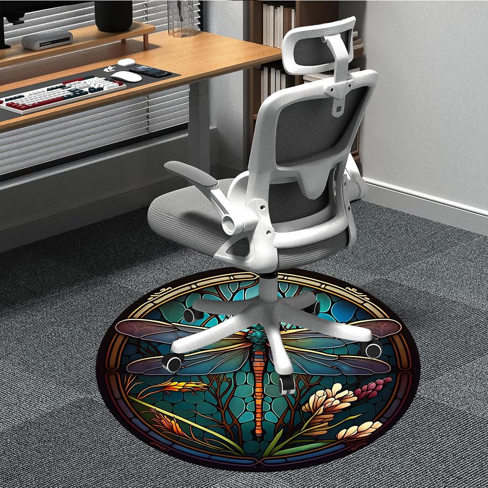 1PC Dragonfly StainedGlass Office Round Area Rug,  Mat Suitable ForOffice, Under Office Chairs Bedroom Living Room Home Decor, Room Deco
