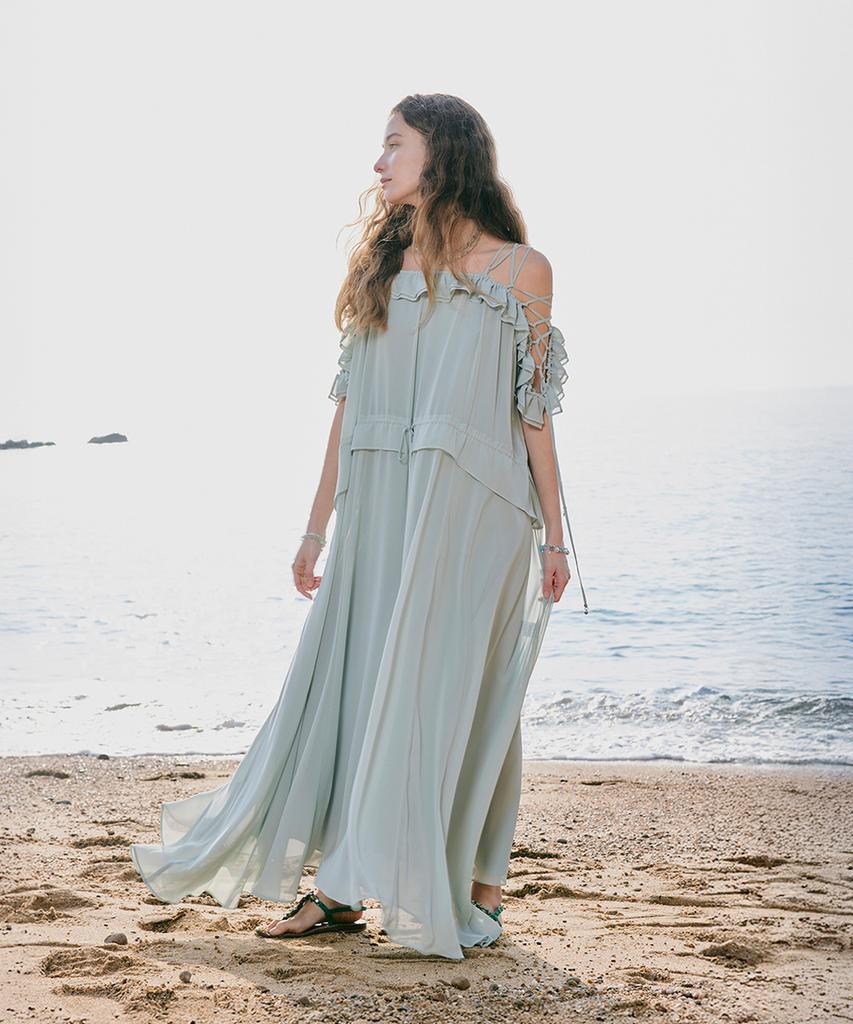 Aiseugadeuneiogongpal Off-Shoulder Chiffon Dress_Seafoam Green