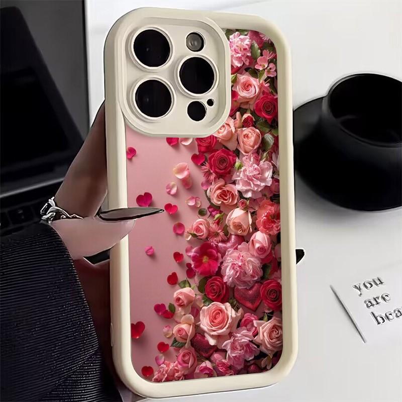 Романтичный чехол для телефона с рисунком из лепестков роз для серий iPhone 17 16 15 14 13 12 11 Pro Max Plus Двухслойная защита