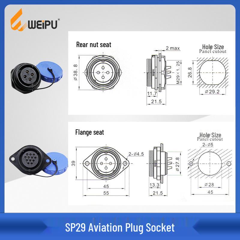 Weipu SP29 Aviation Plug IP68 Diamond Flange Male Female Connector.