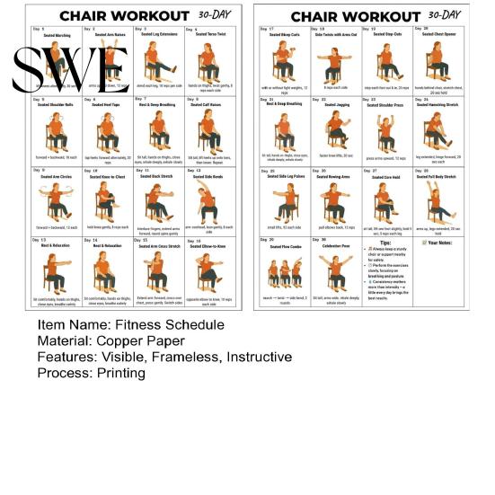 Tai Chi Chair Workout Chart Poster 2Pcs Exercises for Seniors and Beginners 10x8 Inch Frameless Fitness Schedule with Gentle Seated Poses Flexibility