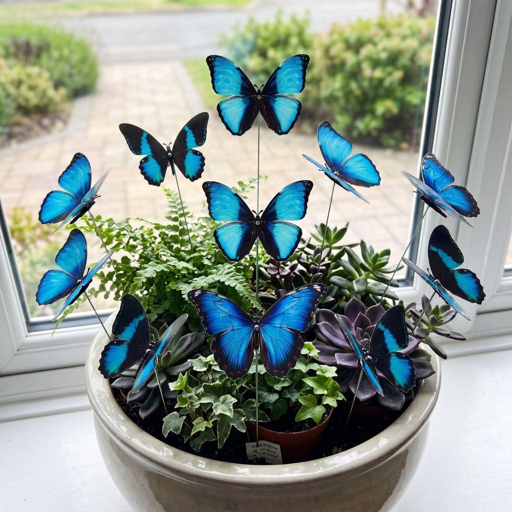 12PCS 3D Butterfly Butterfly Lawn Ornament Landscape Decoration Flower Pot Stakes for Flower Pots