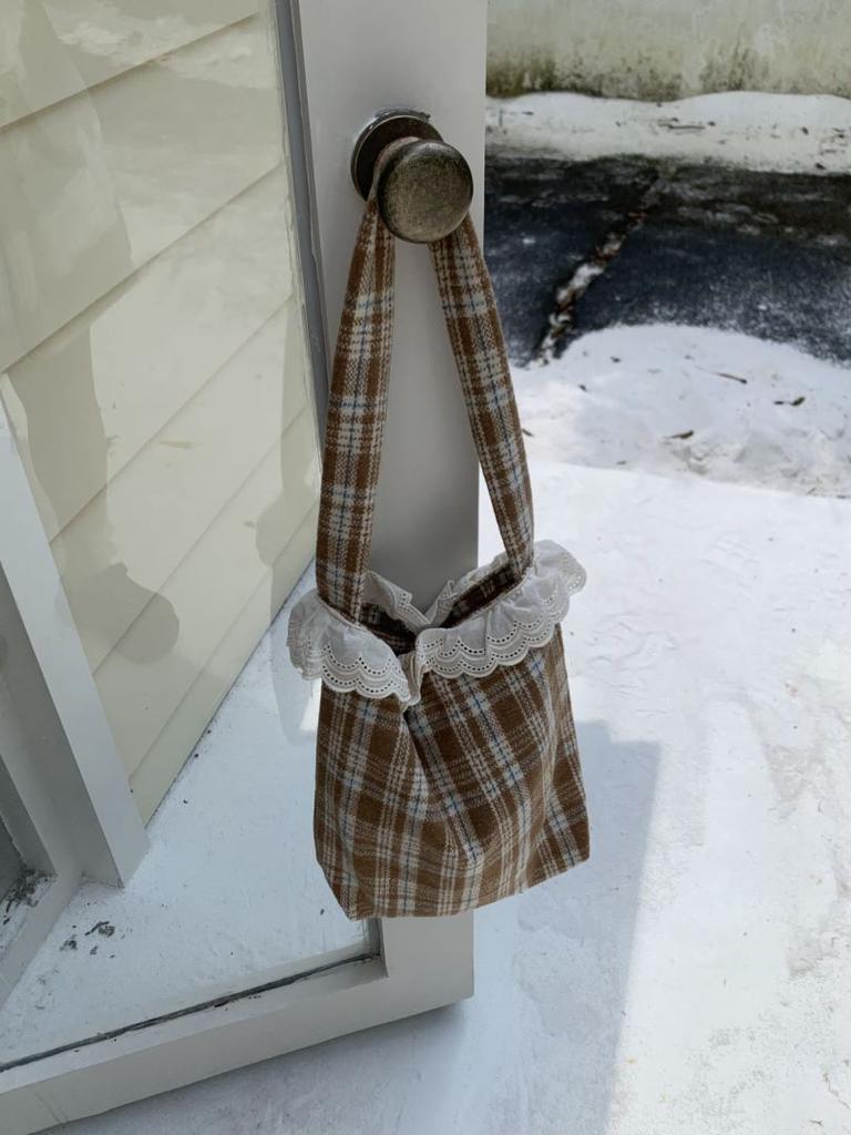 Кружевная клетчатая холщовая сумка, нишевый дизайн, симпатичная сумка через плечо, женская осенняя универсальная портативная сумка через плечо