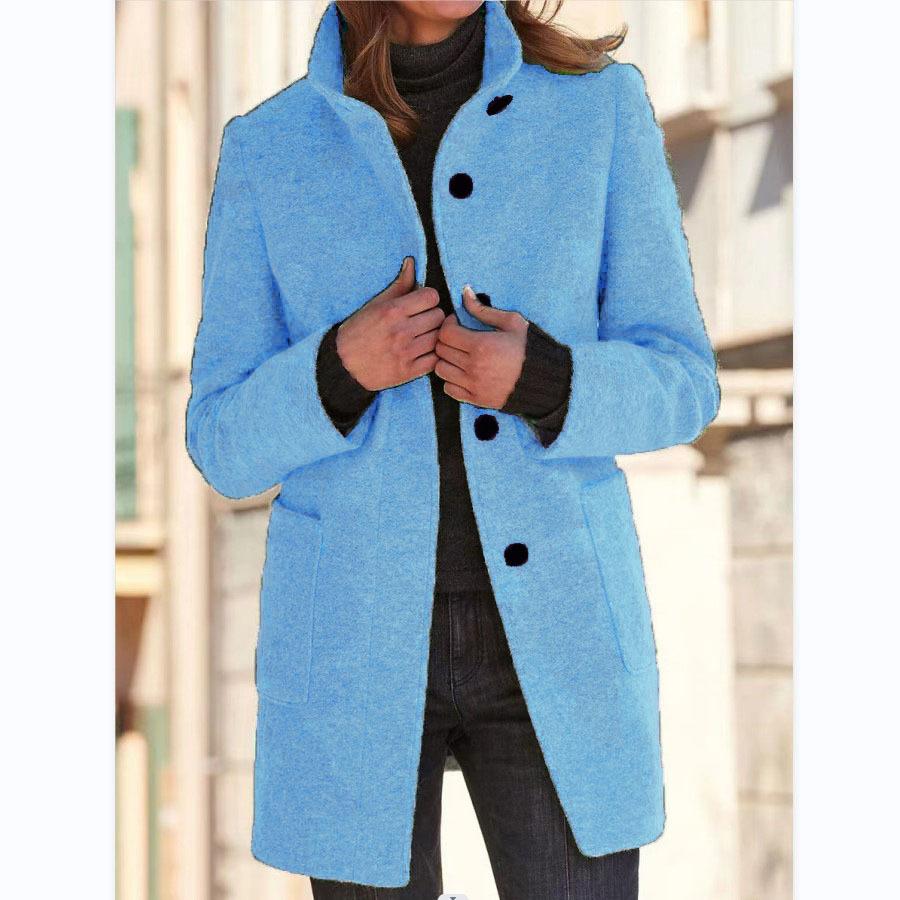 Autumn and Winter Women's Retro Solid Colour Button Collar Tweed Jacket