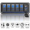 5 Gang Rocker Switch Panel Automobile Switch Dual USB Port 4.2A Outlet Combination Digital Voltage Display