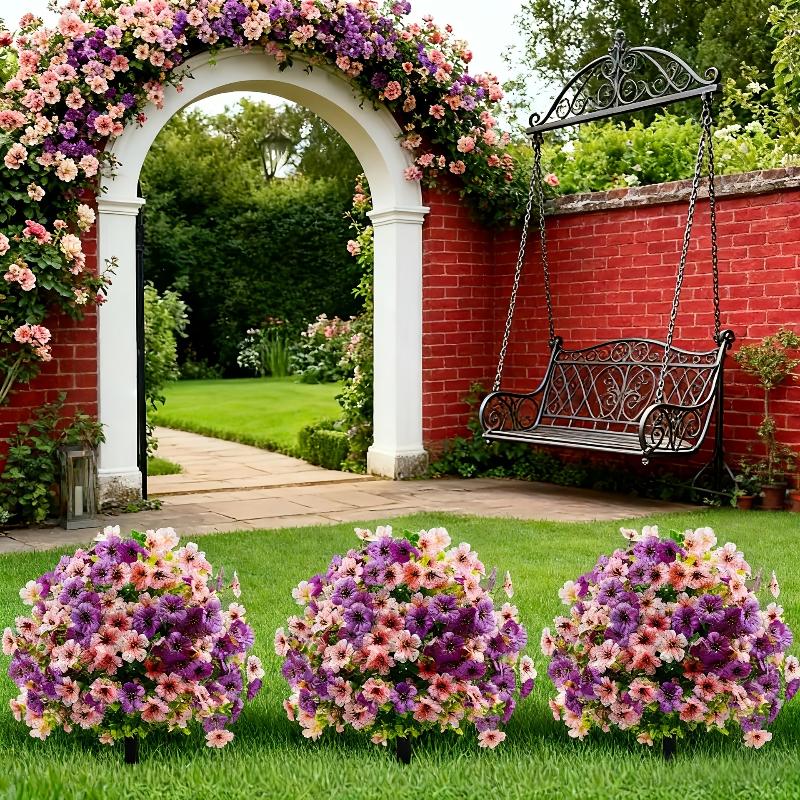 Artificial Violet Flower Stake Waterproof All Season Use Fake Flower Bush for Garden Yard Patio Porch Ornament