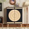 Modern Shoe Cabinet with Round, Geometric Doors, Multi-Level Storage, Sturdy Wooden Legs.