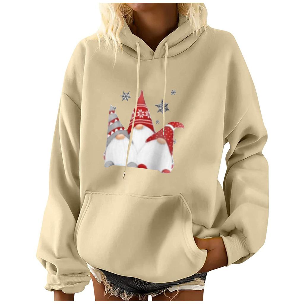 Женская мода для отдыха, рождественской вечеринки, пуловер с длинными рукавами и капюшоном с принтом, топ