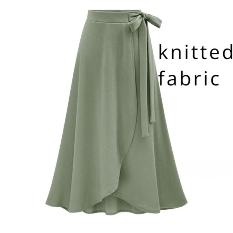 Женская сплошная цветная юбка с запахом спереди и завязкой на узле с рюшами по подолу и разрезом юбки Длинные юбки в стиле бохо Повседневная юбка ниже колена с высокой эластичной резинкой на талии для вечеринок и праздников