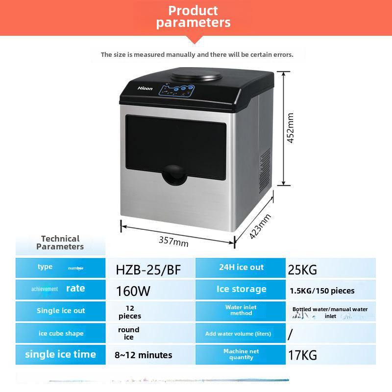 25KG Commercial Ice Maker, Small Barrel Water Round Ice Machine for Milk Tea Shops and Home Use