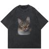 Streetwear Tabby Cat Graphic T-Shirt Cotton Tshirt Unisex Tops Tees Short Sleeves T Shirt