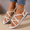 Обувь больших размеров Сандалии на плоской подошве с плетеным ремешком Женские туфли на резинке Пляжные шлепанцы