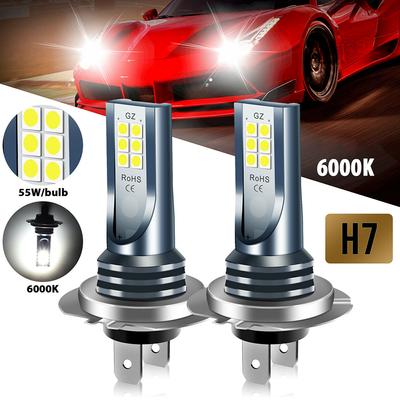 Комплект из 2 светодиодных ламп H7 для автомобильных противотуманных фар, дальний и ближний свет 110 Вт 30000 лм, супер-яркие 6000 К белые светодиодные фонари для транспортных средств