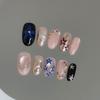Pink Cat Eyes Fake Nails with Pearls Decor Prevailing Natural Look Press-On Nail Sets for Hot Girl Dress Matching