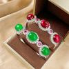 Jewelry Copper Bottom Gold-Plated Simulation Red Corundum Green Chalcedony Plain Surface Full Diamond Inlaid Bracelet Main Stone 10 * 12