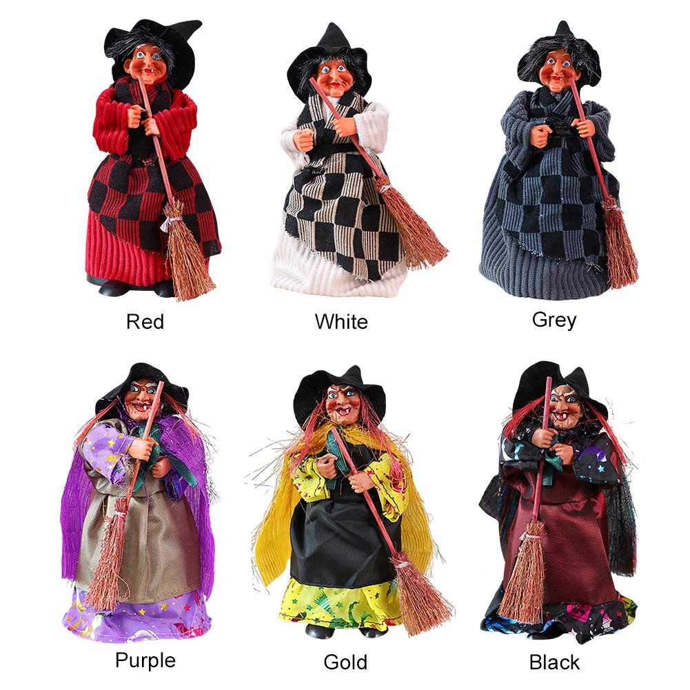 1PC Halloween Witch Hanging Props W/ Broom Witch Broom Props Spooky Witch Ornament for Garden Haunted House Bars Party Decor