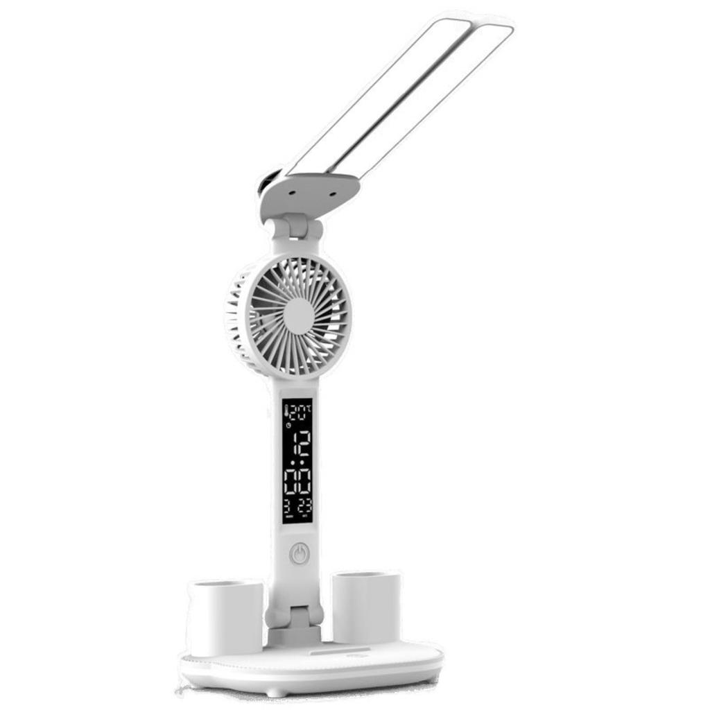 CAWKAY Table Lamp, LED Fan, Stand Light, Reading Light, Study Light, Desk Lamp, Powered, Heatstroke Prevention, Cooling Breeze, Foldable